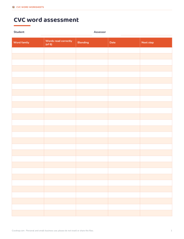Preview of Printable CVC Word Assessment Sheet