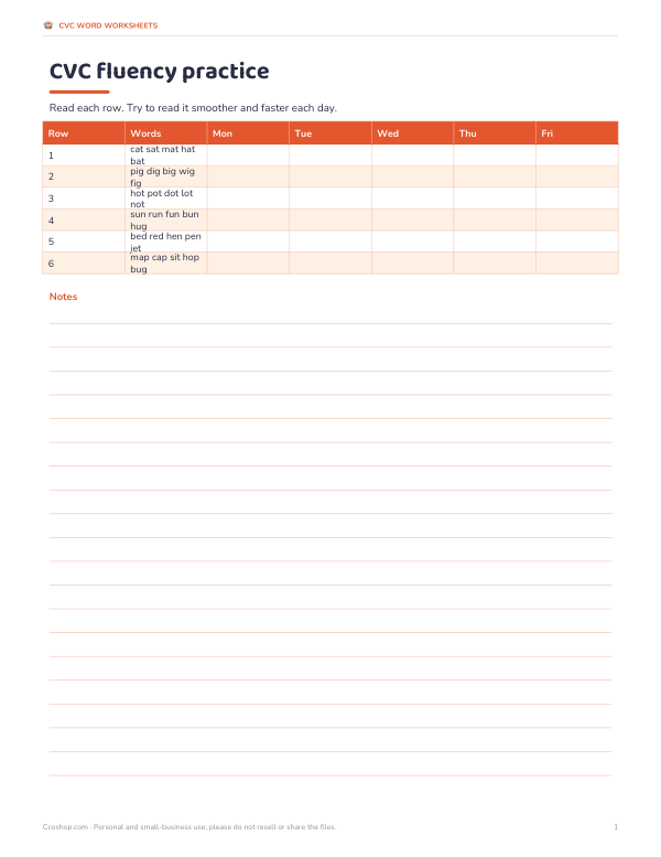 Preview of CVC Fluency Lines Worksheet